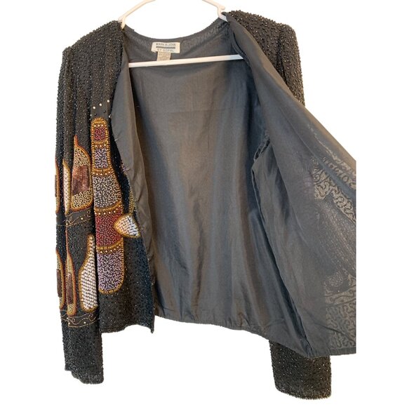 VTG 80s Gopal Black Beaded Jacket Champagne Theme 100% Silk Lined M 8695 - Picture 5 of 13